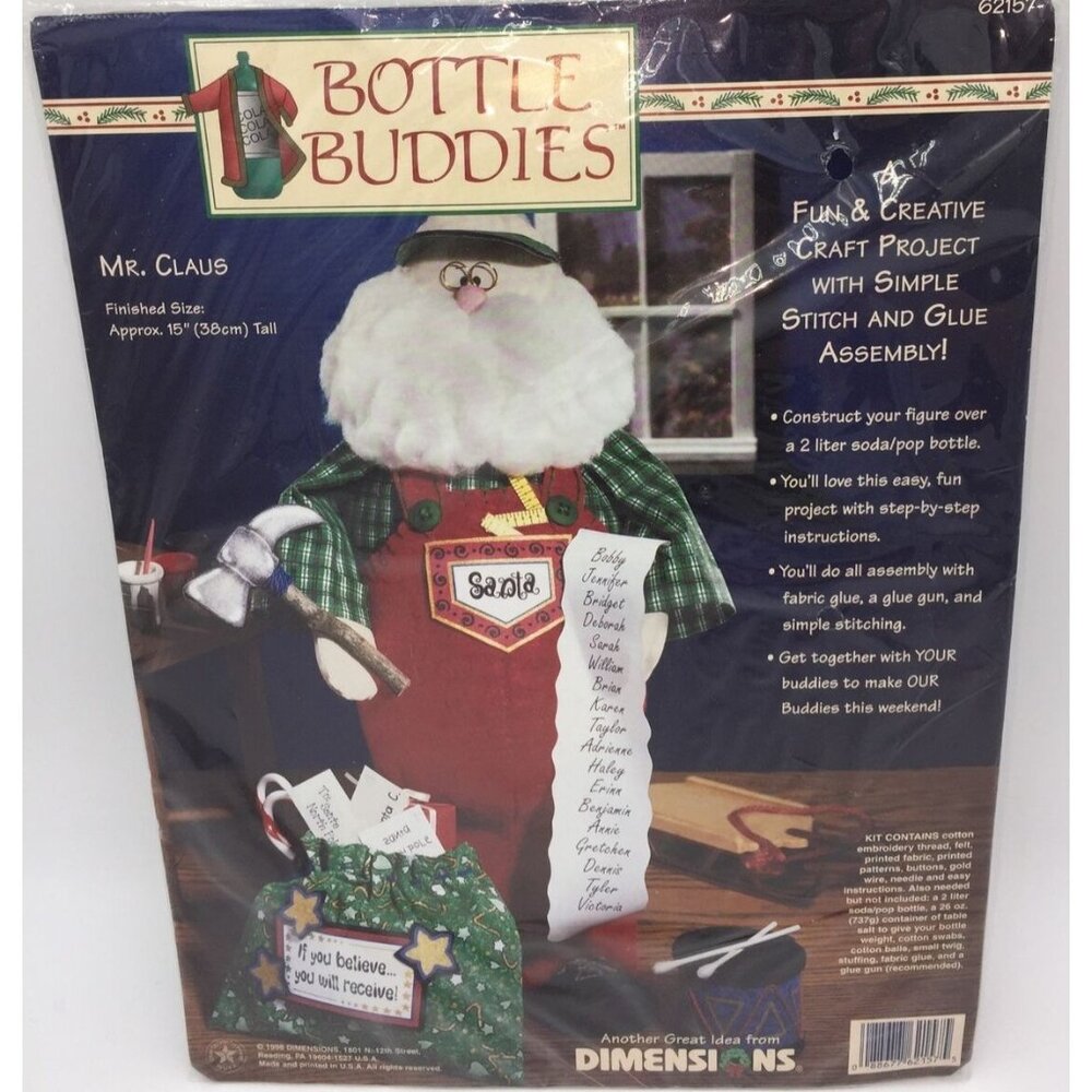 Vintage Dimensions Bottle Buddies Felt Craft Kit 18098 Mr Claus Santa 1996